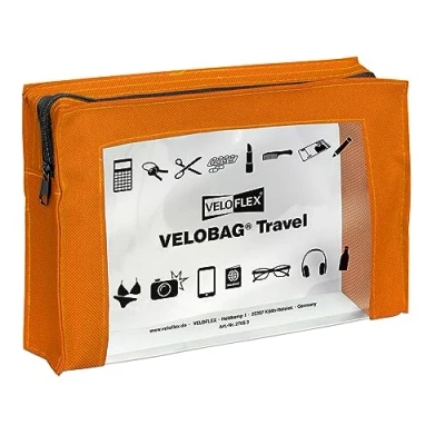 Abbildung von VELOFLEX 2705330 VELOBAG Travel DIN A5 Kleinkrambeutel Reißverschlusstasche Mehrzwecktasche, Textil und PVC,orange, 1 Stück