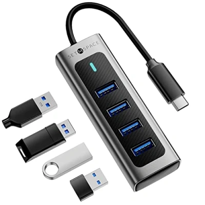 Abbildung von USB C Hub, hochwertig SETMSPACE 3.0 Aluminium Verteiler, 4 Ports Hub für Laptop und Tablet Grau