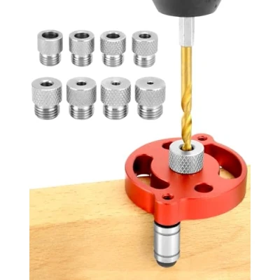 Abbildung von QWORK® Holzbearbeitungs Bohrhilfe, Bohrlocher Mittenfinder mit 3/4/5/6/7/8/9/10 mm Bohrbuchsen