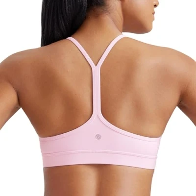Abbildung von CRZ Yoga Damen Butterluxe Racerback Sport BH Gepolstert Ohne Bügel Y Rücken Sommer Atmungsaktiv Spaghetti Top Rosa Pfingstrose XL