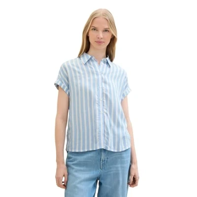 Abbildung von TOM Tailor Hemdbluse, Damen, Größe: 36, Offwhite blue vertical stripe