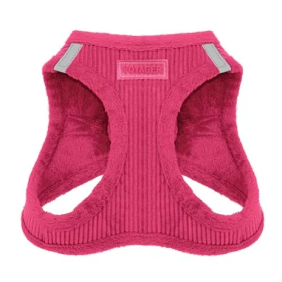 Abbildung von Voyager Step In Plüsch Hundegeschirr by Best Pet Supplies Westengeschirr für kleine und mittelgroße Hunde, Weicher Plüsch, Fuchsia Kordr, size L Brust 45 52 cm