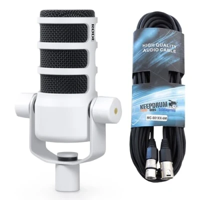 Abbildung von Rode Podmic professionelles Podcast Mikrofon Weiss + keepdrum XLR Kabel