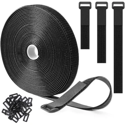 Abbildung von Trilancer Klettband 10 m x 2.5cm, Wiederverschließbare Klett Kabelbinder mit 50 Schnallen, Starkes Gurtband zum Organisieren von Kabeln, Schläuchen, Fahrrad Zubehör, Schwarz