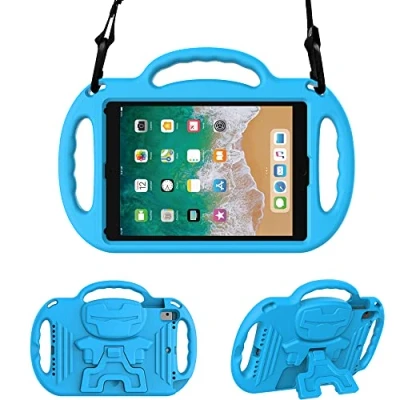 Abbildung von Surom Kinder Schutzhülle für iPad 9.7 2018/2017, leicht, stoßfest, mit Ständer, Schultergurt, Umhängeband 2018/2017/iPad Air/iPad Air 2 Blau