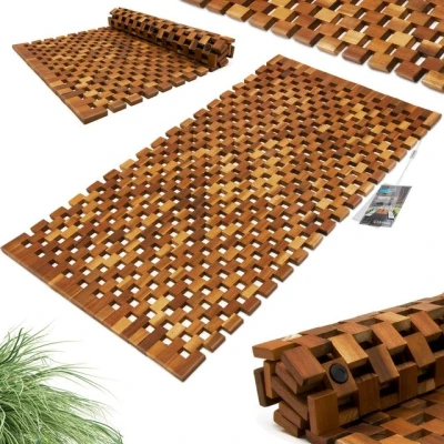 Abbildung von Deuba Badematte Mosaik, Höhe 3 mm, Akazienholz, Gitter, Badvorleger Holz 80x50 cm FSC zertifiziertes Akazienholz Gummistopper