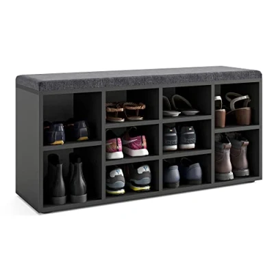 Abbildung von KOMTO Schuhbank mit Sitzfläche Schuhregal Schwarz 104 x 50 30 cm Schuhschrank Sitzbank Flur Bank Stauraum Garderobenbank Sofia…