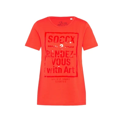 Abbildung von Soccx MIT Glossy Tshirt print, Damen, Größe: Large, Juicy coral