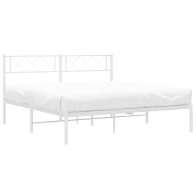 Abbildung von vidaXL Bettgestell, Bettrahmen mit Kopfteil Lattenrost, Metallbett Bett für Schlafzimmer, Doppelbett Gästebett, Metall Weiß 120x200cm
