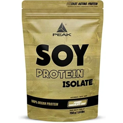 Abbildung von PEAK Soja Protein Isolat 750g Geschmack Peanut Chocolate Chip I 25 Portionen Pulver Proteinquelle: Soy, pflanzliches Eiweiß GMO free hoher EAA Gehalt Muskelaufbau glutenfrei 750 g