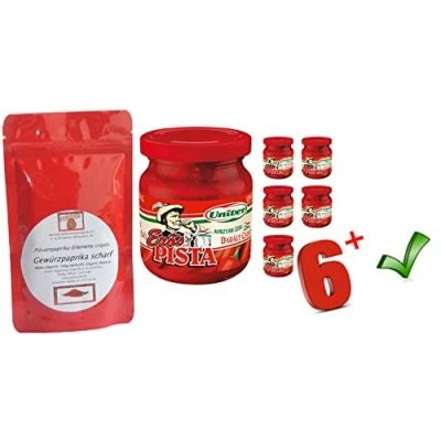 Abbildung von SPARSET ANGEBOT 6 x Erös Pista Starker Stefan Paprikacreme Univer + 1A Qualität Ungarische Paprikapulver Kalocsa scharf 100g insg. 1300g Sparpaket