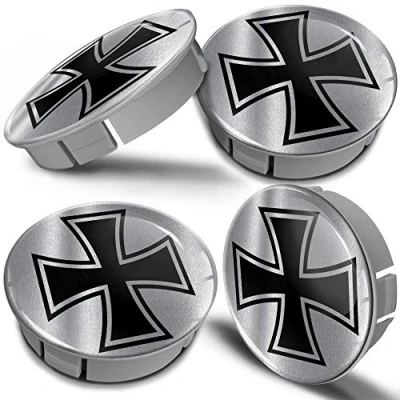 Abbildung von Biomar Labs® 4 x 60mm Kunststoff Nabenkappen Kappen Silber Iron Cross Eisernes Kreuz Silver Felgendeckel Radkappen Radnabendeckel Nabendeckel Auto Tuning CS 13