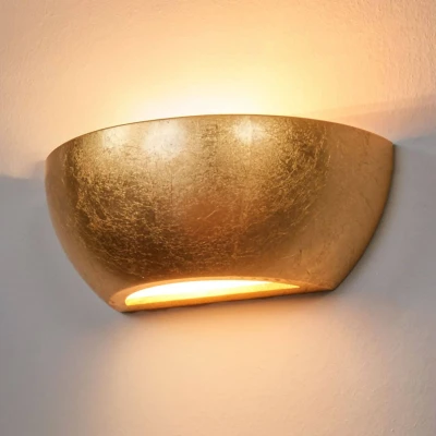 Abbildung von Lindby Wandleuchte Kolja, dimmbar, Leuchtmittel nicht inklusive, Modern, Gips, Metall, gold, 1 flammig, E14, Wandfluter, Wandstrahler