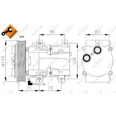 Abbildung von NRF 32085 Kompressor FS10 170 12 PAG 46 mit Kompressoröl, Dichtring EASY FIT