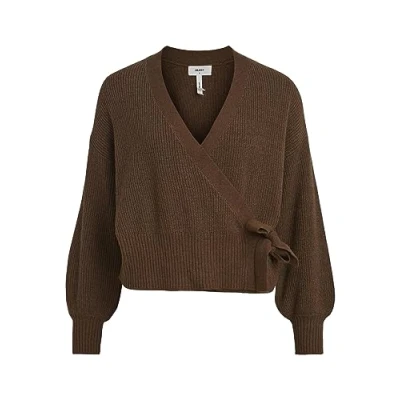 Abbildung von Object Objmalena WRAP Cardigan Strickpullover, Damen, Größe: XS, Dark earth/melange