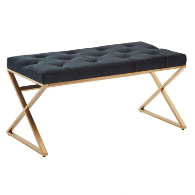 Abbildung von WOHNLING Sitzbank Schwarz Polsterbank 90 cm Bettbank Chesterfield Flurbank Samt