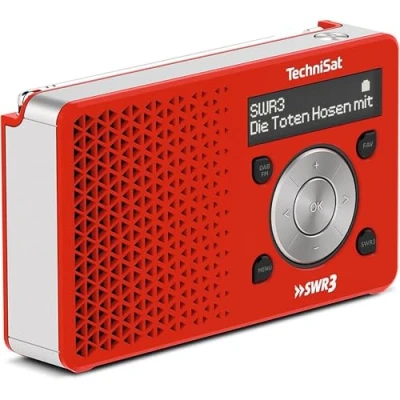 Abbildung von TechniSat Digitradio 1 SWR3 Edition DAB Radio (klein, tragbar, mit Lautsprecher, DAB+, UKW, Favoritenspeicher, Direktwahltaste zu SWR3, Watt RMS) rot/silber