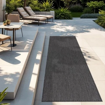 Abbildung von TT Home Teppich Für Outdoor Küchenteppich Balkon Terrasse Unifarbenes Design Modern, Farbe:Anthrazit, Größe:80x250 cm