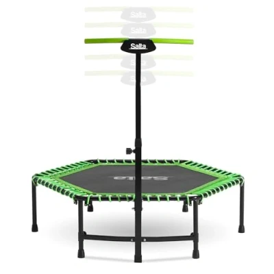 Abbildung von Salta Fitness ø128cm Indoor Trampolin 5 Fach höhenverstellbarer Handgriff Elastische Federung/Bungees, Solide Konstruktion Sechseckig 110 kg Belastbarkeit Grün