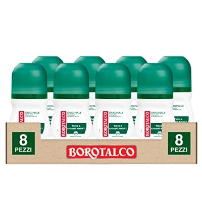 Abbildung von Borotalco Original Deo Roll On 48h mit Talkum aktiven Kristallen, Schweißschutz, ohne Alkohol, Duft von 8 Flaschen à 50 ml