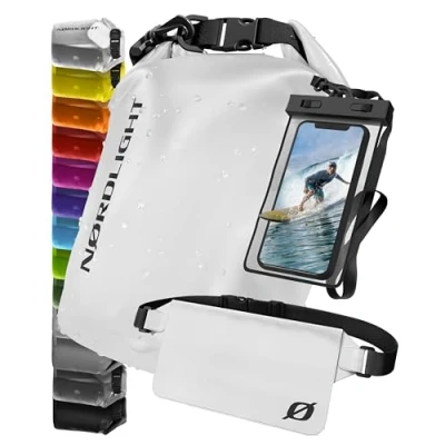 Abbildung von Nordlight wasserdichte Tasche 3er Set (Weiß) Dry Bag 10l + Handyhülle Hüfttasche IPX8 Schutz Mit Verstellbaren Gurten Für Strand, Stand Up Paddling