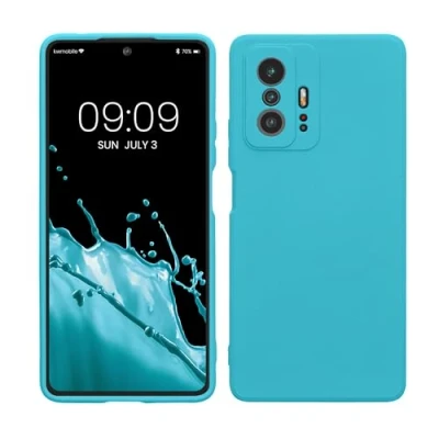Abbildung von kwmobile Hülle kompatibel mit Xiaomi 11T / Pro gummierte TPU Silikon Handyhülle Schutzhülle für kabelloses Laden Case in Cool Glacier
