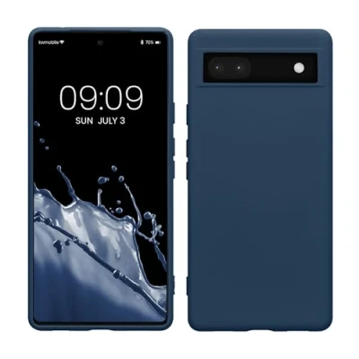 Abbildung von kwmobile Hülle kompatibel mit Google Pixel 6a gummierte TPU Silikon Handyhülle Schutzhülle für kabelloses Laden Case in Marineblau