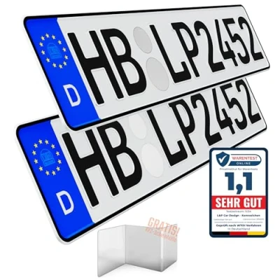 Abbildung von L &amp; P Car Design KFZ Kennzeichen Auto Nummernschild 2 Stück 520mm x 110mm Wunschkennzeichen DIN Autokennzeichen Fahrradträger Anhänger LKW Wunschprägung amtliches Autoschild (2 Stück) 52cm 11cm