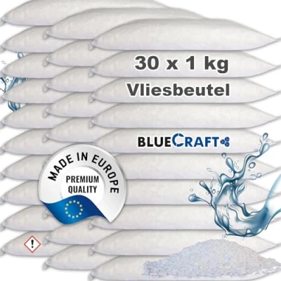 Abbildung von BlueCraft Luftentfeuchter Nachfüllpack 30x 1kg Raum Entfeuchter Granulat im Vliesbeutel ohne Strom Nachfüller, Schlafzimmer Wohnung Nachfüllbeutel Feuchtigkeitskiller gegen Schimmel