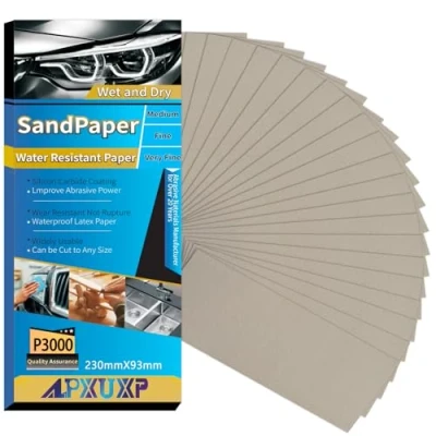 Abbildung von ALPXUXP Schleifpapier P3000 Körnung 30 Stück Nass und Trocken Profi Wasser Schmirgelpapier,für AutoMetallHolzmöbelSteinLackGlas，23 x 9cm