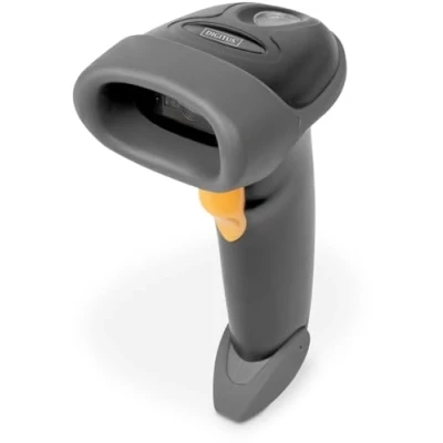 Abbildung von DIGITUS DA 81002 2D Barcodescanner Bidirektional Handscanner 200 Scans/s 10 cm Scanweite 2 m Kabel USB RJ45 IP54 Ergonomischer Griff Strichcodes &amp; QR Codes Schwarz/Grau