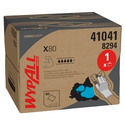 Abbildung von WypAll X80 Power Clean blaue Reinigungstücher 8294 wiederverwendbare Tücher 1 BRAG Box x 160 saugfähige