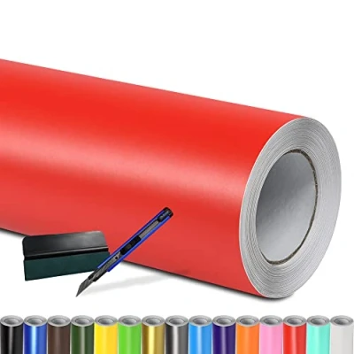 Abbildung von Folindo® Autofolie Rot Matt (9/m²) 5 x 1,52 m + Rakel &amp; Cutter Selbstklebende Luftkanal Folie zur Auto Folierung Blasenfrei