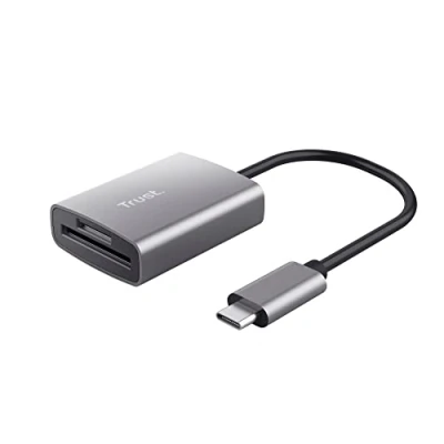 Abbildung von Trust Dalyx Schnelles USB Kartenlesegerät aus Aluminium mit C Anschluss, Anschluss 3.2 Gen. 1 Anschlusstyp C, (Mikro) SD, SDHC und SDXC bis zu 2 TB, PC, MacBook, Chromebook, Laptop