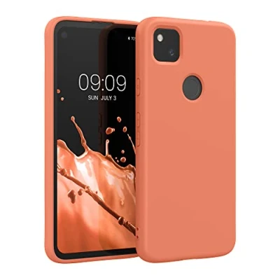 Abbildung von kwmobile Hülle kompatibel mit Google Pixel 4a gummierte TPU Silikon Handyhülle Schutzhülle für kabelloses Laden Case in Neon Koralle