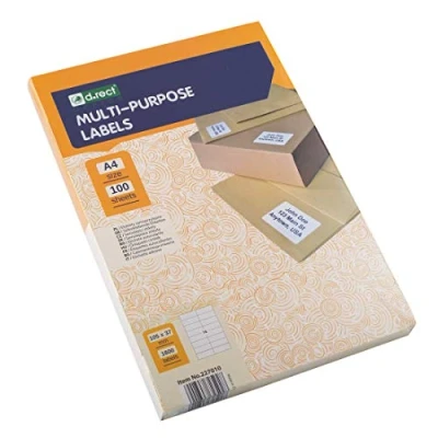 Abbildung von D.RECT Universaletiketten (105x37mm auf DIN A4) Selbstklebendes Druckerpapier Klebeetiketten Zum Bedrucken Aufkleber Bedruckbar 100 Blatt/Packung 16 Etiketten/Blatt 1600 Stücke Weiß