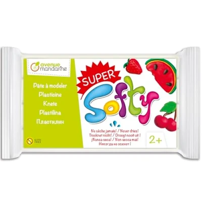 Abbildung von AVENUE MANDARINE SO0880350010C Block Super Softy pflanzliche Knete / Modelliermasse 350g, auf Wachsbasis,trocknet nie, extra weich, ab 2 Jahren, glütenfrei, ohne Gentechnik, Weiß, 1 Stück