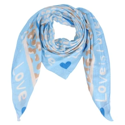 Abbildung von Damen Musselin Halstuch Made in Italy mit Leo Love Happy Leichtes Dreieckstuch für Frühling &amp; Sommer, Baumwolle, ca.195x85 cm (Love Hellblau)