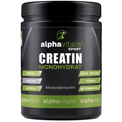 Abbildung von Creatin Monohydrat Pulver 500g (Meshfaktor 200) mikrofeines und super lösliches, hochdosiertes Kreatin vegan mit Vitamin B12 für Sportler von alphavitalis 147 Portionen