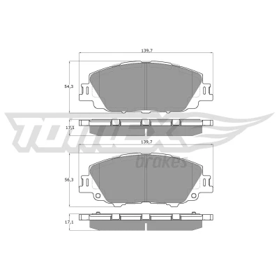 Abbildung von TOMEX brakes TX 60 71 Bremsbelagsatz Vorderachse nicht für Verschleißwarnanzeige vorbereitet TOYOTA: Corolla XII Schrägheck, Limousine