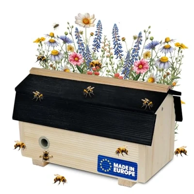 Abbildung von Oramics Insektenhotel Hummelhaus Holz Hummelhotel 29x14x17cm Hummelkasten Hummel Nistplatz, (Wetterfestes aus mit Dach, 1 St., als Nistplatz für Hummeln im Garten), langlebiges und wetterfestes Material, ideale Einflugöffnung