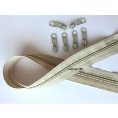 Abbildung von Slantastoffe 5m Reißverschluss endlos, Spirale 5mm + 10 Schieber/Zipper 27 Farben, Meterware (Beige)