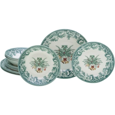 Abbildung von CreaTable, 16960, Serie Weihnachten, 12 teiliges Geschirrset, Teller Set aus Steingut, spülmaschinen und mikrowellengeeignet, Qualitätsproduktion