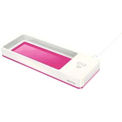 Abbildung von Leitz Stifteschale mit Qi Induktionsladegerät, Zum kabellosen Laden von Smartphone, Weiß/Pink, Duo Colour, WOW, 53651023