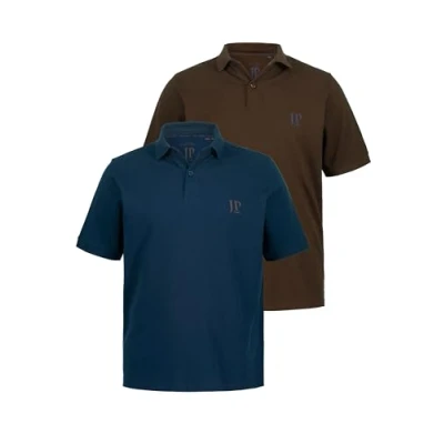 Abbildung von JP1880 Grosse GRÖSSEN BIS 7XL 2ERPACK Seitenschlitze Regular FIT Poloshirt, Herren, Größe: 7XL, Taupe matblauw
