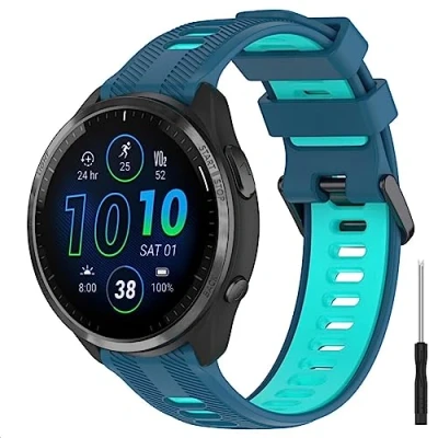 Abbildung von GIOPUEY Armband Kompatibel mit Garmin Forerunner 965/955/945/745, Weiches TPU [Farbdesign spleißen] Ersatzarmband Blue/Green