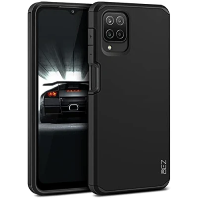 Abbildung von BEZ Samsung Galaxy A12 Hülle, Handyhülle Tasche Stoßfestes Kompatibel für A12, [Heavy Duty Serie] Outdoor Dual Layer Armor Case Handy Schutzhülle Robuste, Schwarz