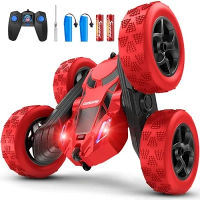 Abbildung von cosone Ferngesteuertes Auto für Kinder, Double Sided 360 Drehbar, 4WD RC mit Scheinwerfern 2,4 GHz Race Stunt Toy Wiederaufladbare Autos Jungen Mädchen Geburtstag (Rot)