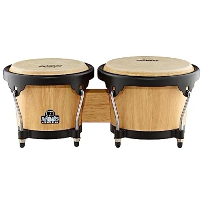 Abbildung von Nino Percussion Wood Bongo Instrument Musikinstrument für Kinder ab 5 Jahren 2 Handtrommeln Siam Eiche, Natur und Schwarz (NINO3NT BK)