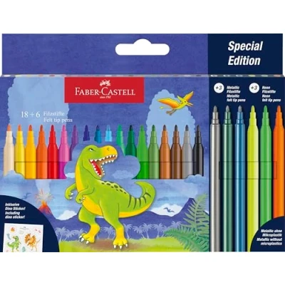 Abbildung von FABER CASTELL 554222 Filzstifte Set Dino, 24 Fasermaler in Standard und Pastellfarben